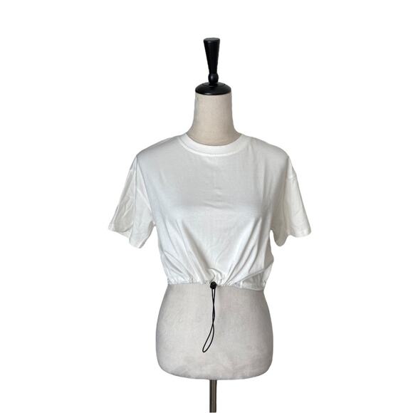 Romwe Crop Drawstring T-Shirt White - Picture 1 of 7